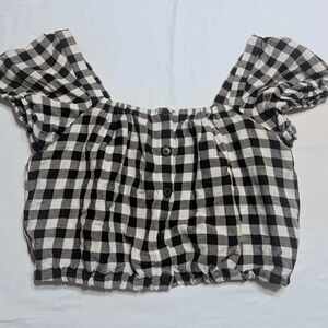 Madewell Gingham Linen-Blend Button-Front Crop Top - Size M